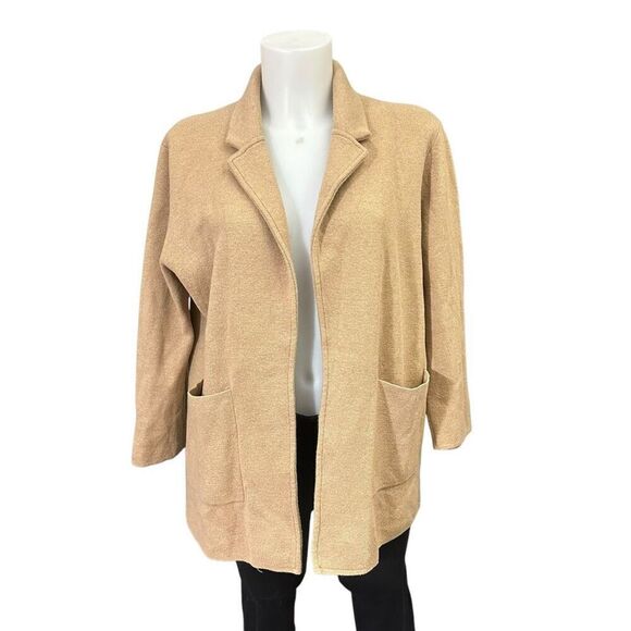 J. Crew‎ 365 Light Tan Merino Wool Blend Open Front Notched Collar Cardigan sz M - Picture 1 of 7